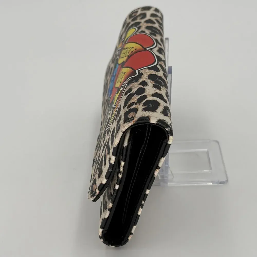 Ed Hardy Leopard Print Wallet Eternal Love Tattoo Graphic Trifold Clutch